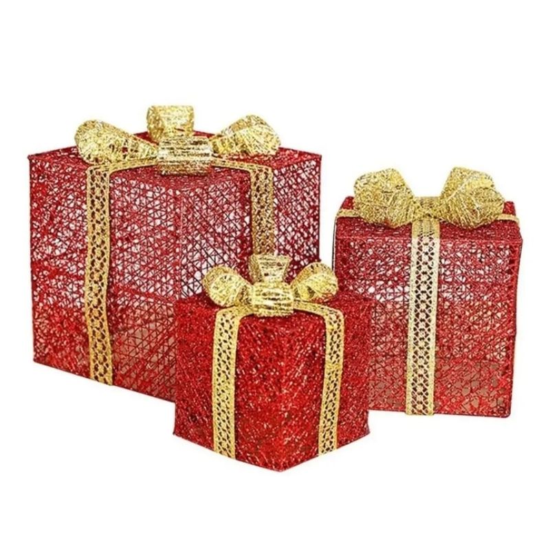 DEWINNER - Decoración Navideña Set de 3 Cajas Regalo Luces Led Navidad