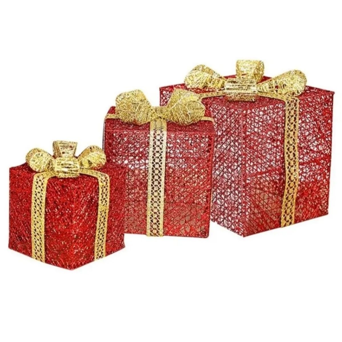 DEWINNER - Decoración Navideña Set de 3 Cajas Regalo Luces Led Navidad