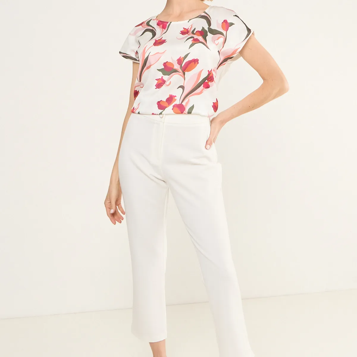 MA GRIFFE - Pantalon Formal Recto Mujer Blanco Magriffe