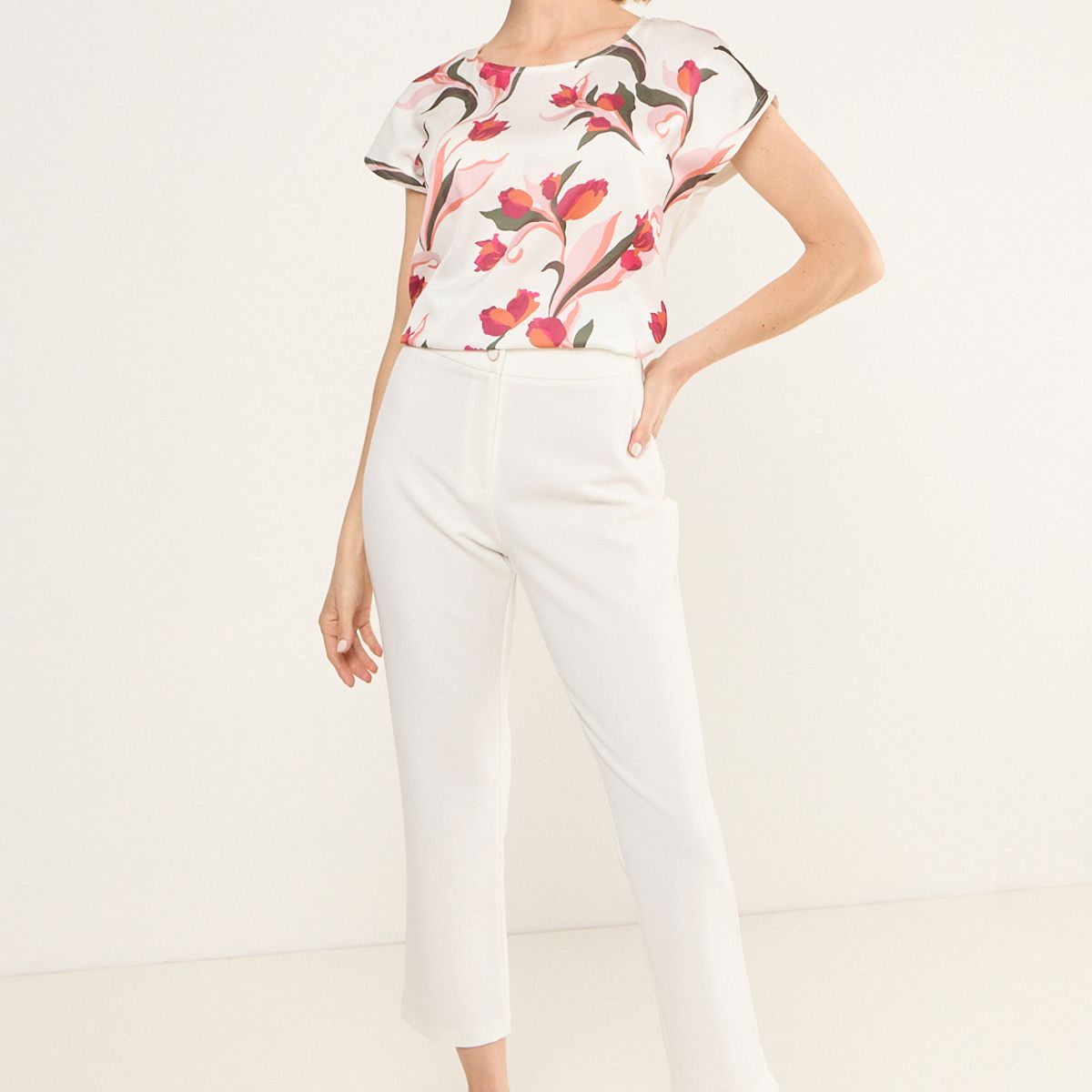 MA GRIFFE - Pantalon Formal Recto Mujer Blanco Magriffe