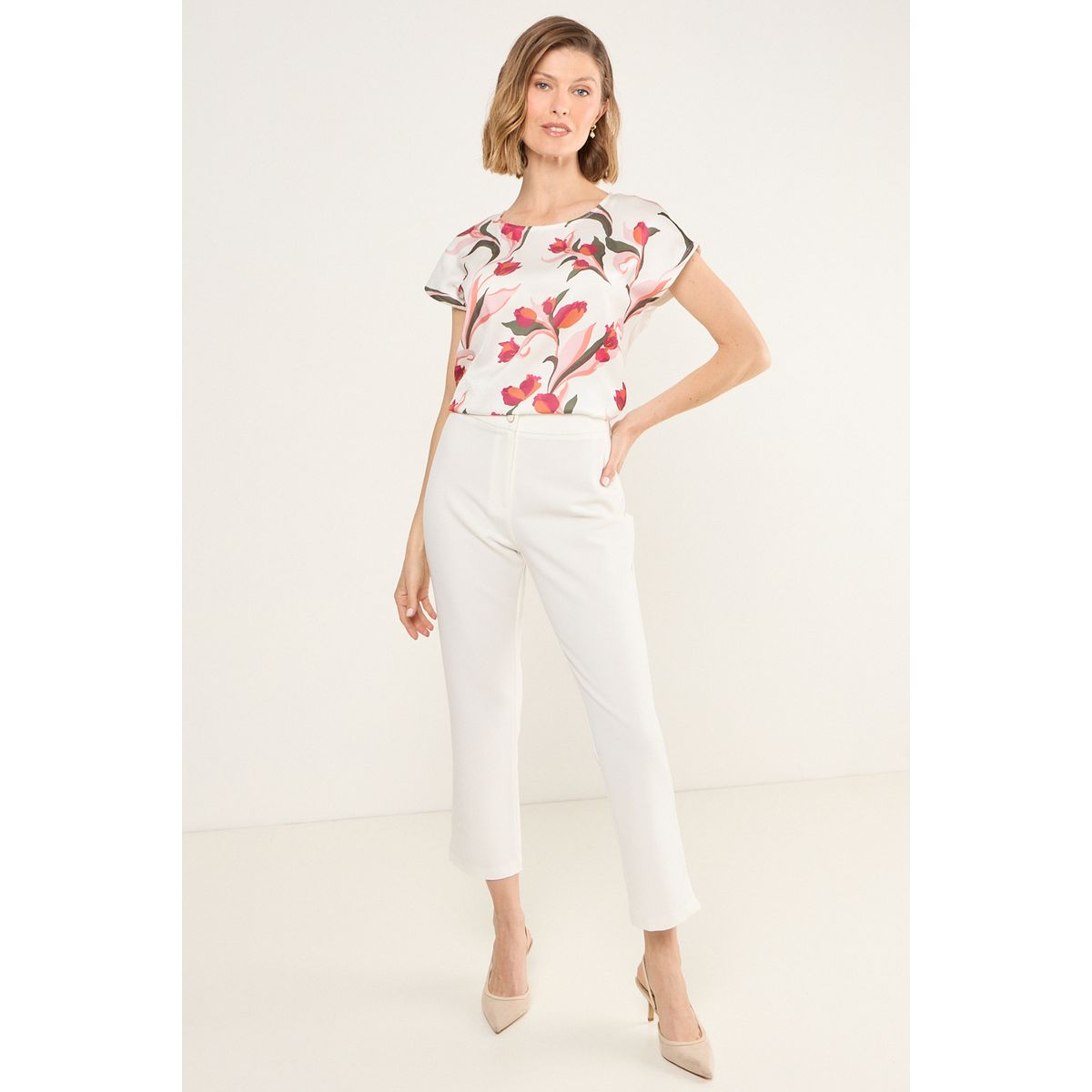 MA GRIFFE - Pantalon Formal Recto Mujer Blanco Magriffe