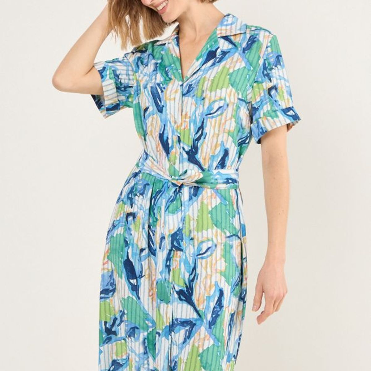 MA GRIFFE - Vestido Estampado Camisero Mujer Azul Magriffe