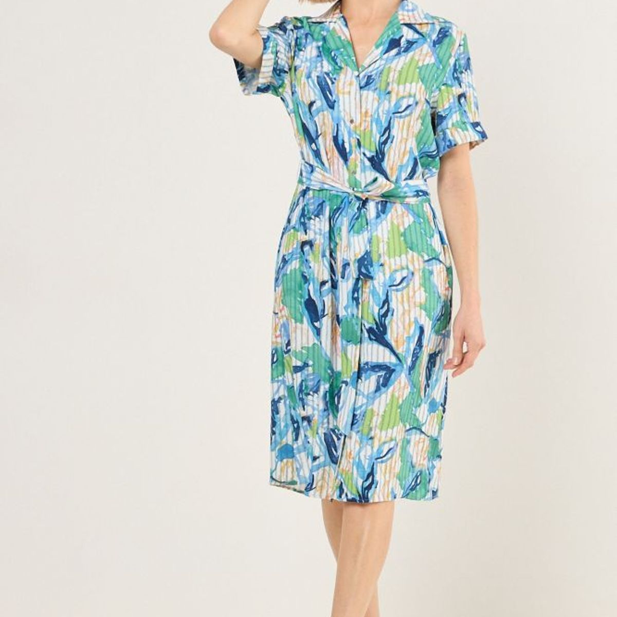 MA GRIFFE - Vestido Estampado Camisero Mujer Azul Magriffe