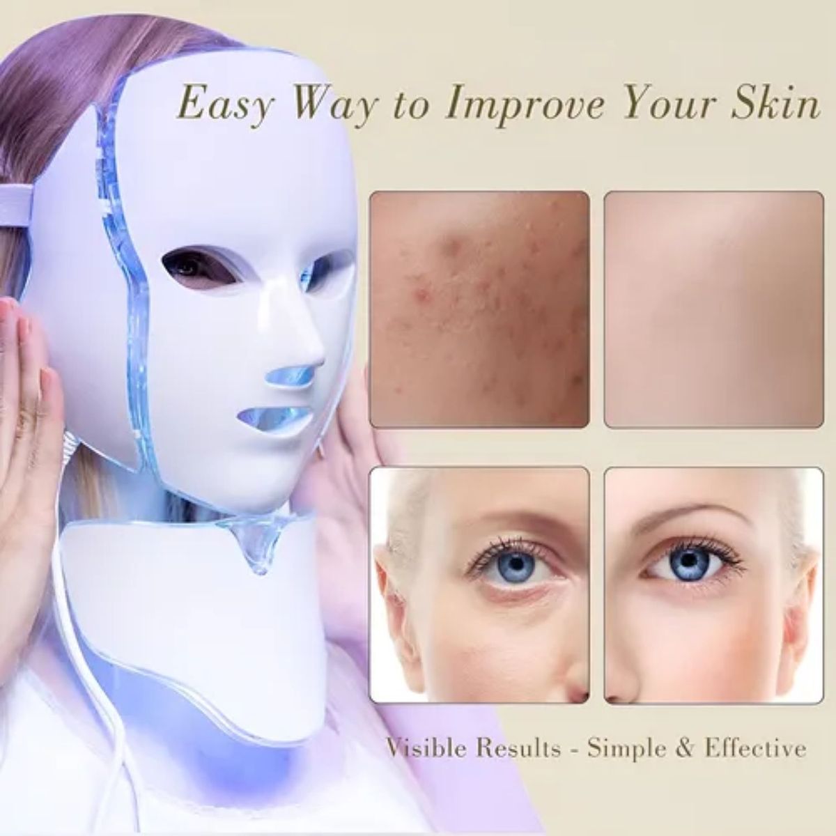 MOVI - “Máscara LED  Con/Cuello 7 Colores – Reduce Manchas y Líneas de Expresión”