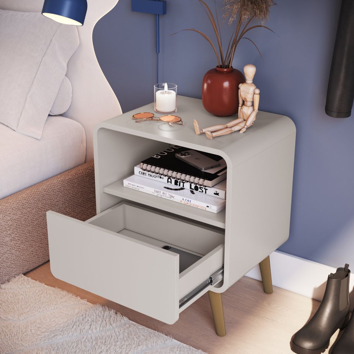 BE DESIGN - Velador Retro 1 Cajón Roble Claro