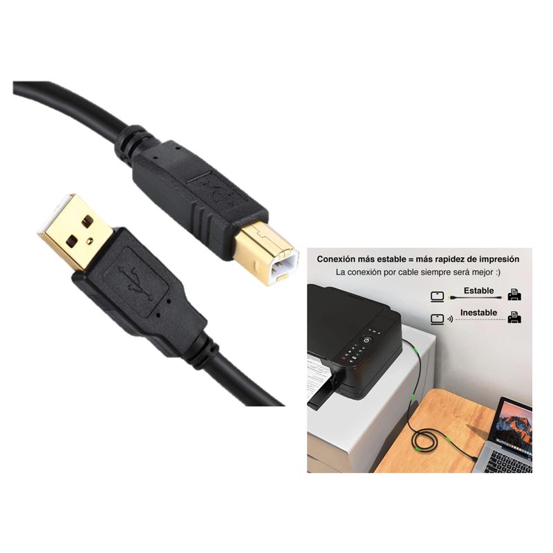 GENERICO - Cable De Impresora Y Scanner A-b De 1,5 Metros Con Usb 2.0