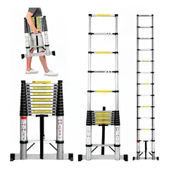 EVERSO - Escalera Telescopica 3.1 Metros Tipo Tijera Retractil Plateado