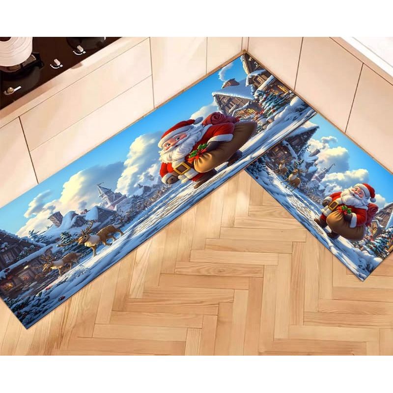 GENERICO - Pack de 2 Alfombras Para Cocina Diseños Navideños