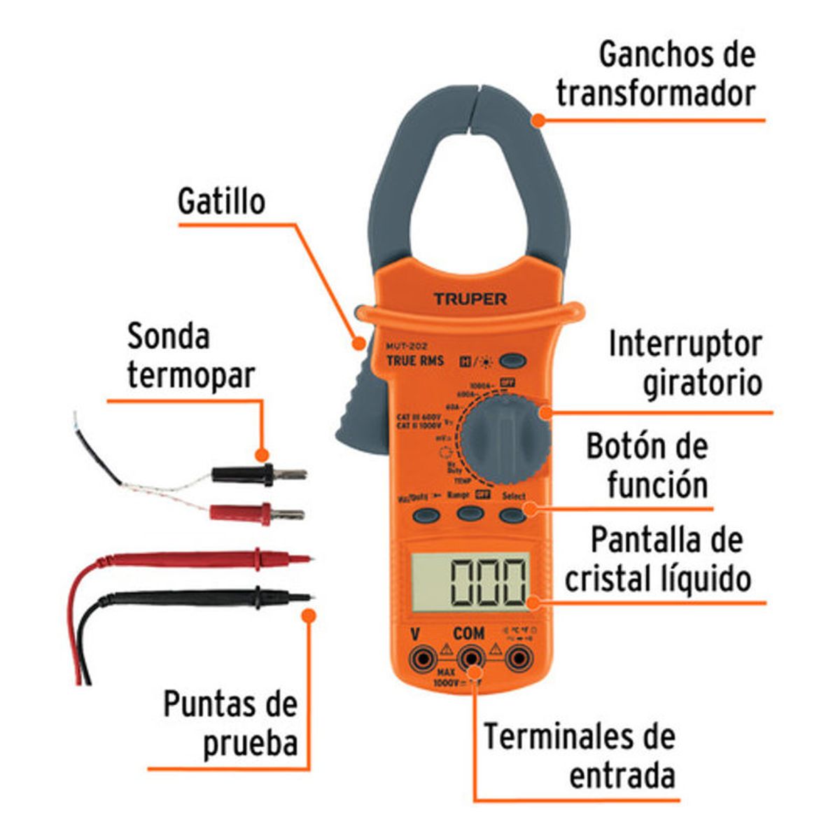GENERICO - Tester Multimetro Digital Pinza Amperimetrico Truper Mut-202