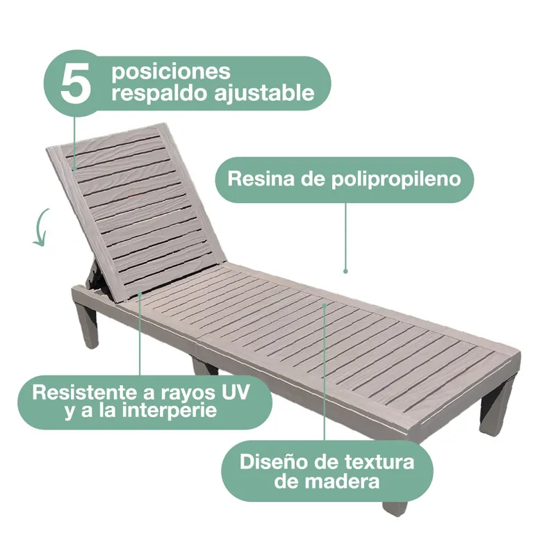 SUNSEEKER - Reposera Reclinable Madera Plástica BlackWood 189 x 58 cm
