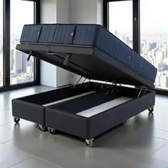 BLOCCARE - Cama Baul 2 Plazas L190 + Colchon CIC PREMIUM/ Ruedas PYTON (Negro)