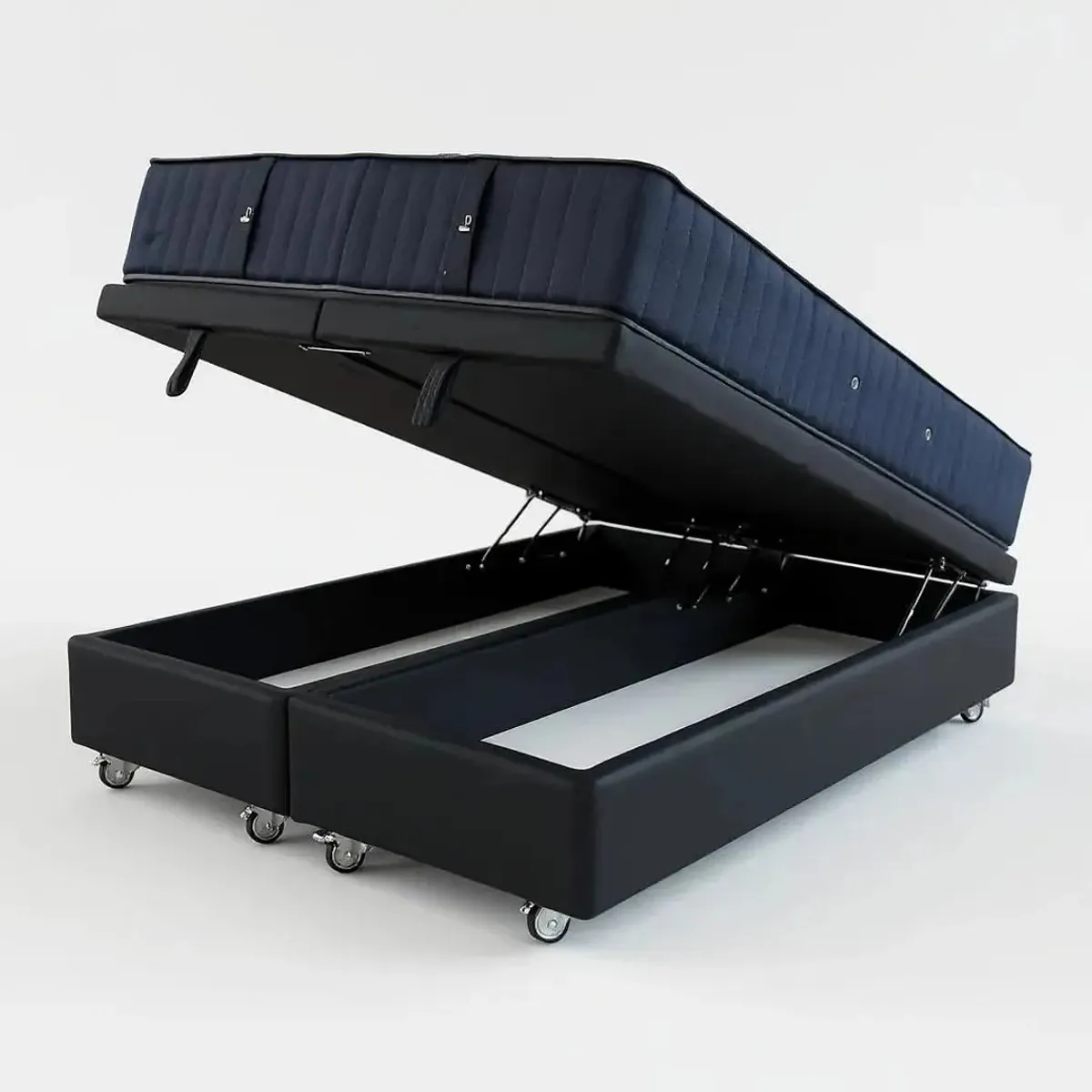 BLOCCARE - Cama Baul 2 Plazas L190 + Colchon CIC PREMIUM/ Ruedas DELUXE (Negro)