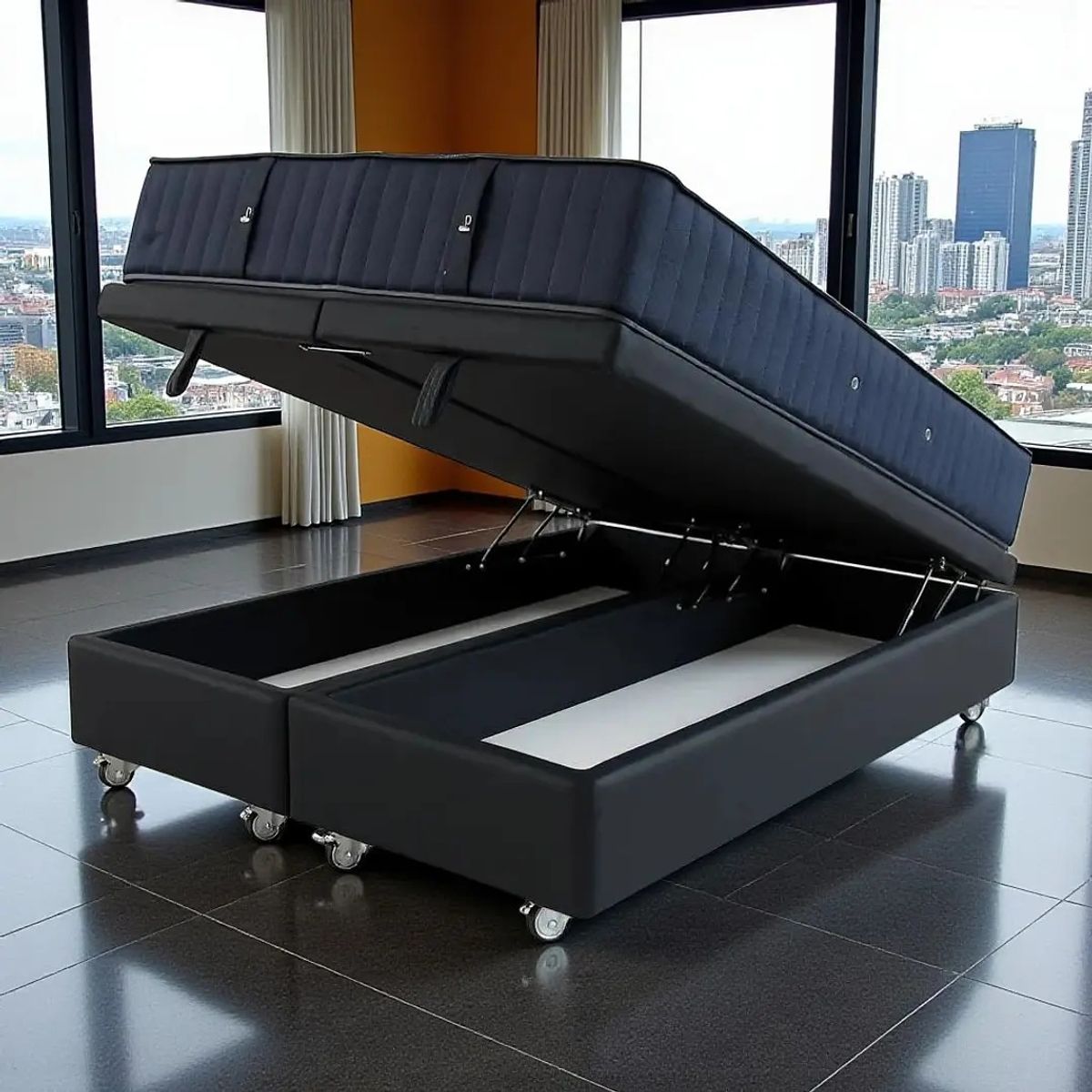Cama Baul 2 Plazas L200+ Colchon CIC SUPERPREMIUM/Ruedas DELUXE Negro, marca BLOCCARE - Foto Principal