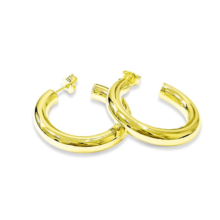 Aros Argollas Tubo Redondo 30mm Enchapado Oro 18K Dorado TALLA UNICA
