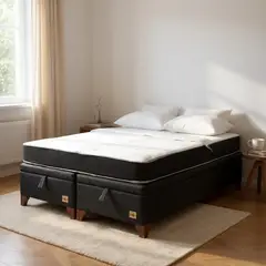 BLOCCARE - Cama Baul 2 Plazas + Colchon Black L190/ Patas Madera 11CM (Negro)