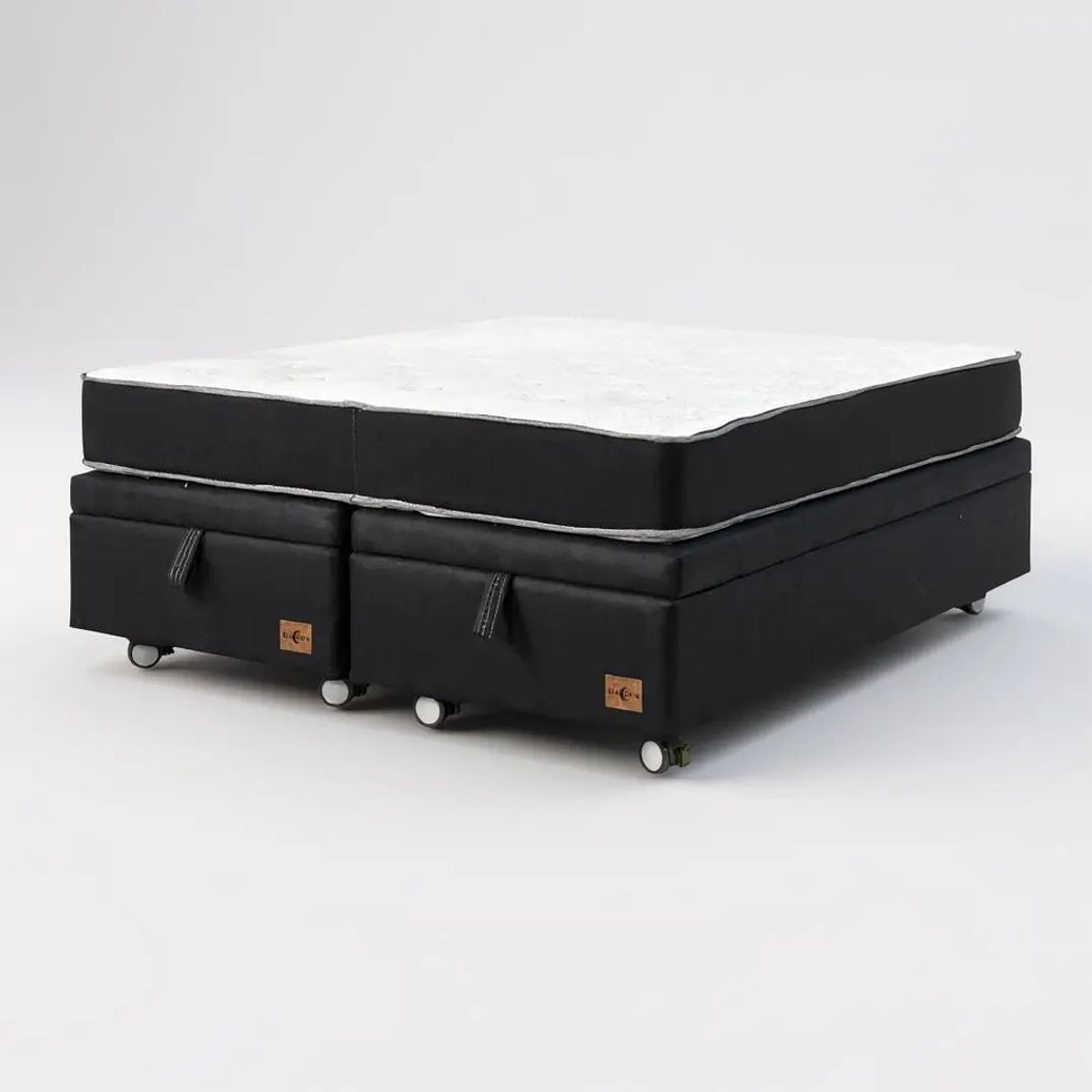 BLOCCARE - Cama Baul 2 Plazas + Colchon Black L190 / Con Ruedas LOGO (Negro)