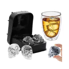 GENERICO - Cubitera Molde Para Hielo Hielera Silicona Calavera 4 Hielos Negro