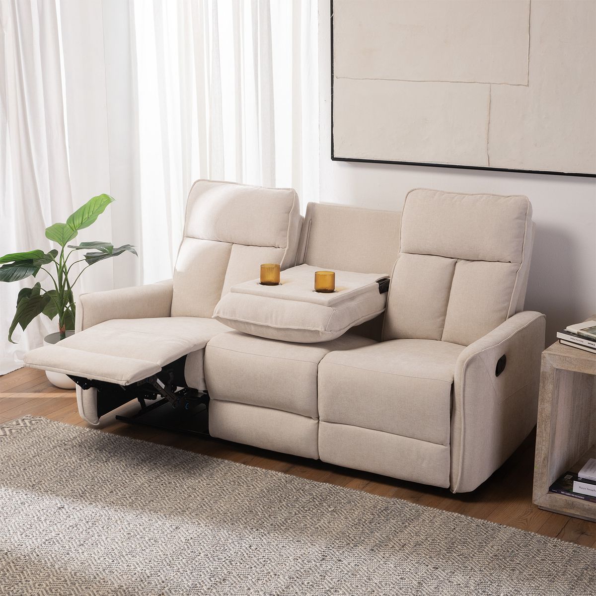 VYS SPA - SILLON RECLINABLE CREAM MONACO CON POSAVASOS