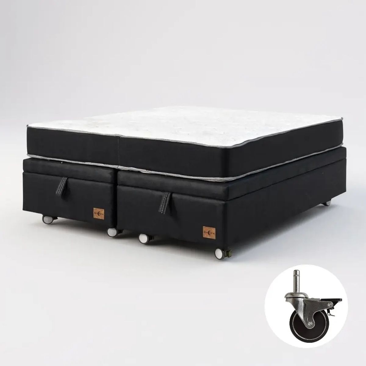 BLOCCARE - Cama Baul 2 Plazas + Colchon Black L200 / Con Ruedas PYTON (Negro)