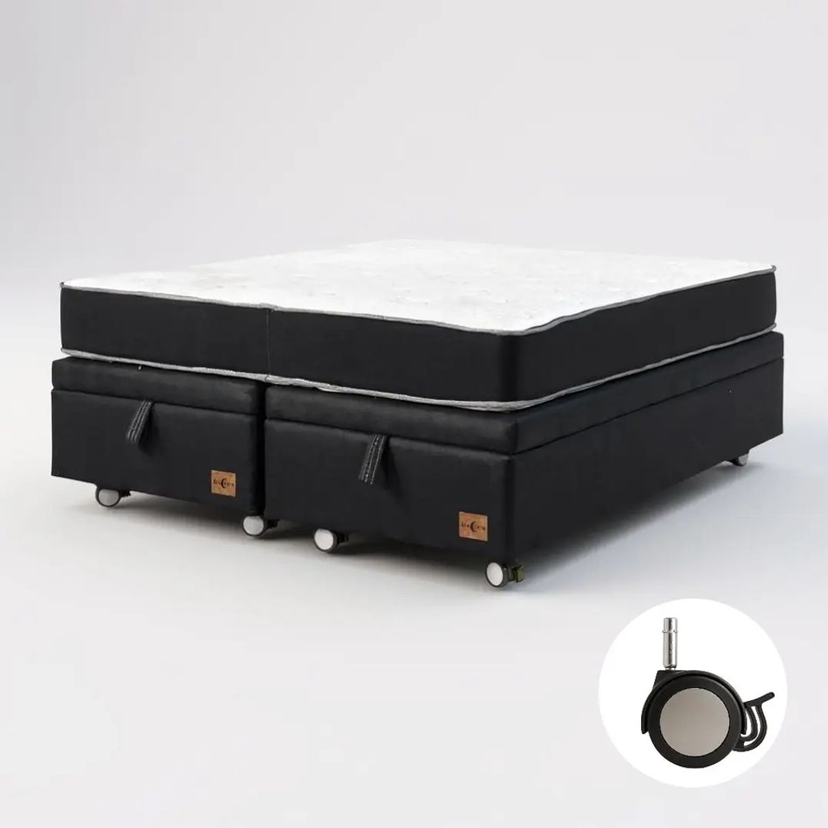 BLOCCARE - Cama Baul 2 Plazas + Colchon Black L200 / Con Ruedas LOGO (Negro)