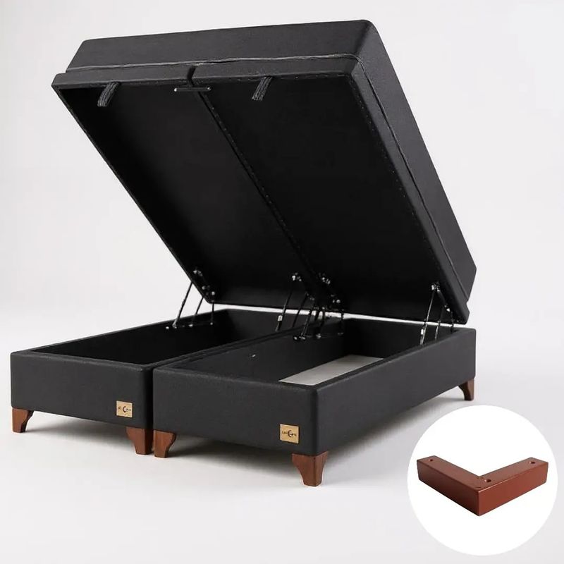 BLOCCARE - Cama Baul 2 Plazas + Colchon Black L200/ Patas Madera 4.5CM (Negro)