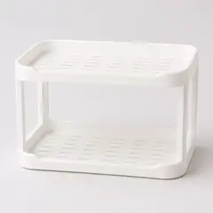 HOMESTAR - Organizador de escritorio baño de 2 niveles blanco con repisas ranuradas