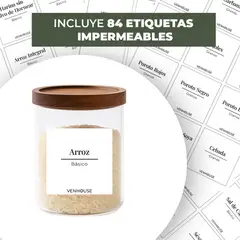 GENERICO - Set 3 Contenedores Herméticos Vidrio Cocina Acacia Etiqueta Blanca