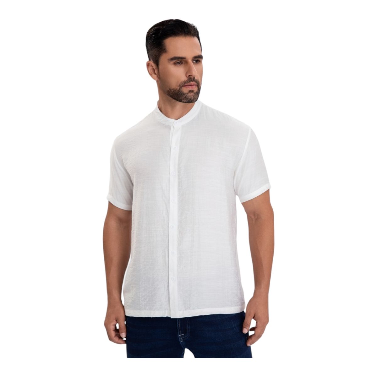 HERIEL - Camisa Hombre Cuello Mao Símil Lino  Elegante y Ligera