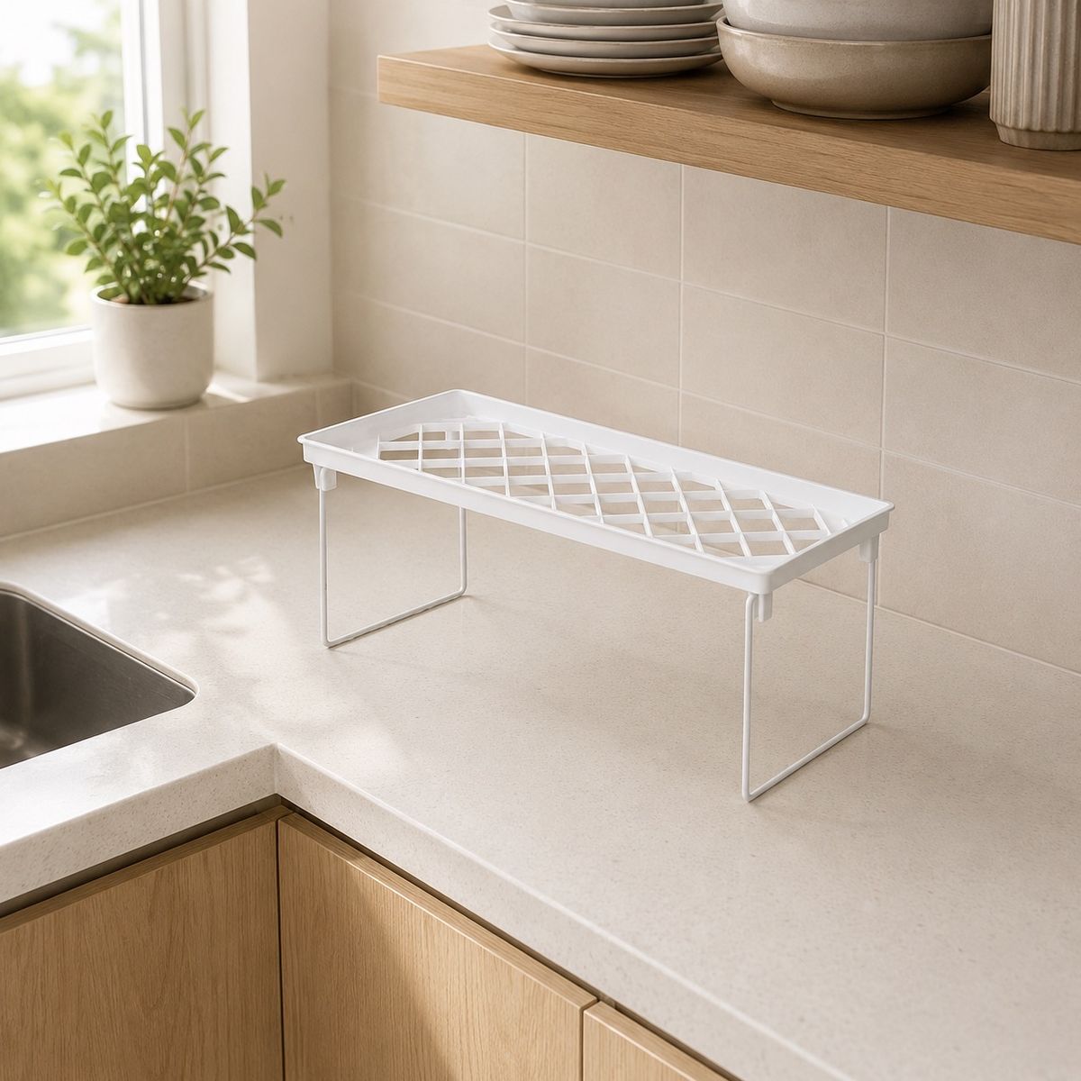 HOMESTAR - Estantería organizadora elevada 2 niveles blanca