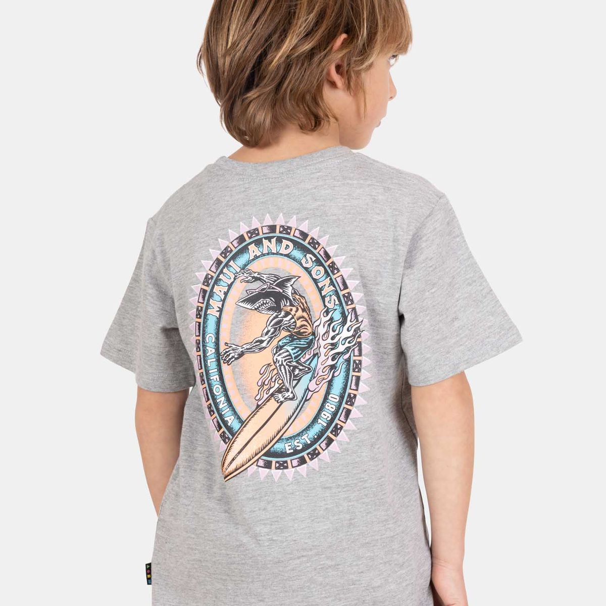 MAUI AND SONS - Polera MC SurfGlow Gris Infantil Maui And Sons