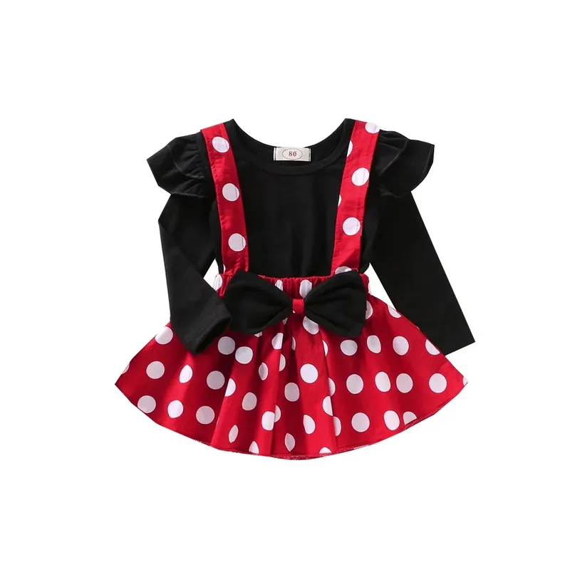 TOPBABY - Body Vestido Conjunto Para Bebes Niñas Manga Larga Puntos Blancos
