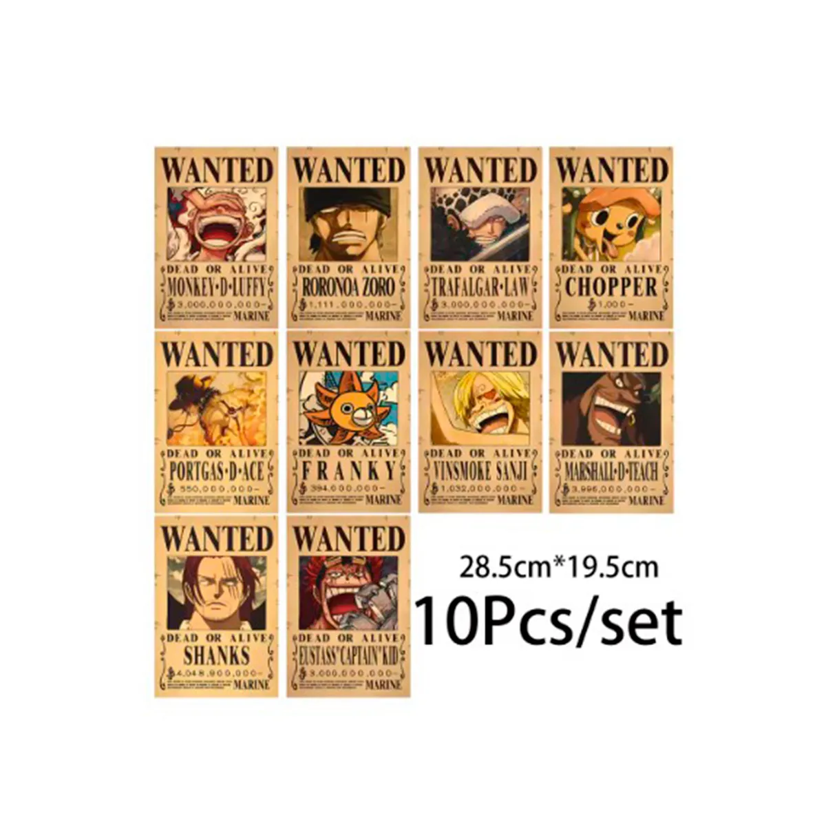 GENERICO - Set 10 Placas Metálicas Recompensas One Piece Tripulación