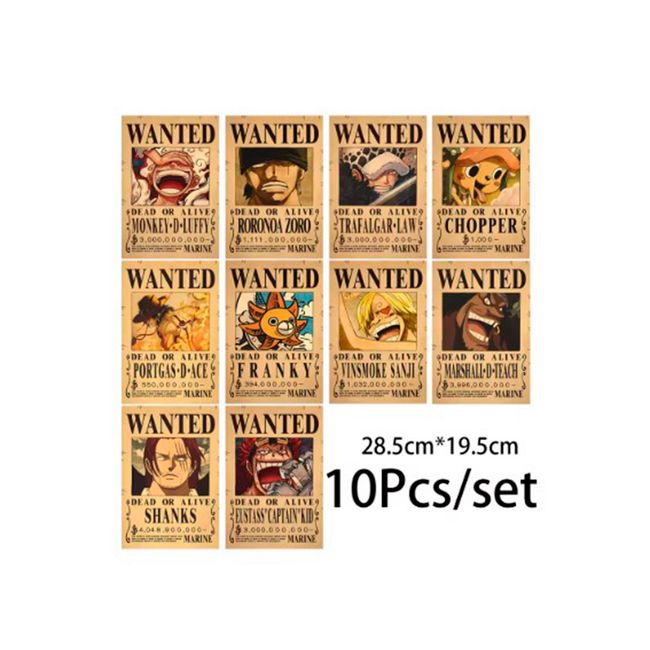 GENERICO - Set 10 Placas Metálicas Recompensas One Piece Tripulación