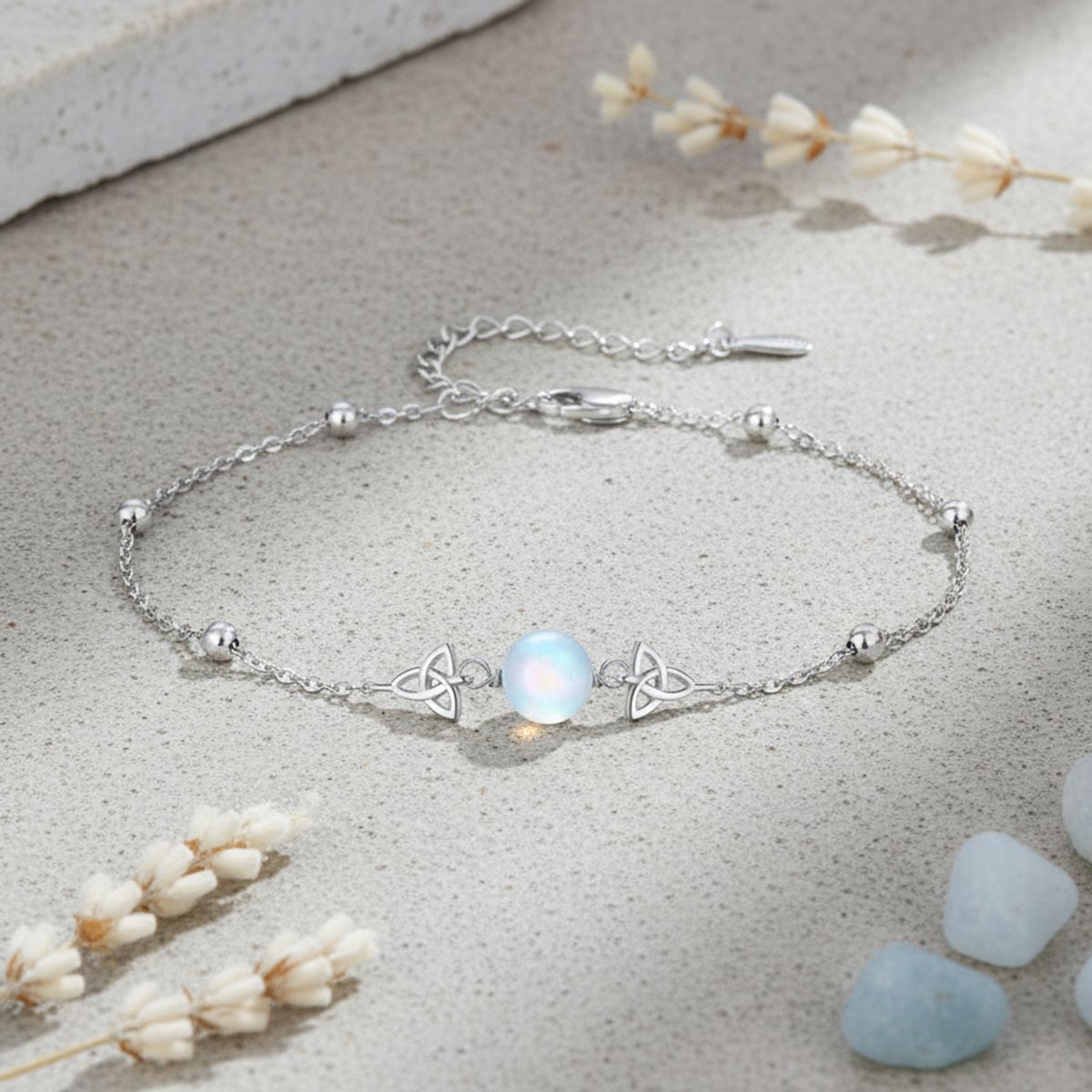 VOUSEZ - Pulsera plata 925 nudo de bruja piedra luna mujer joya