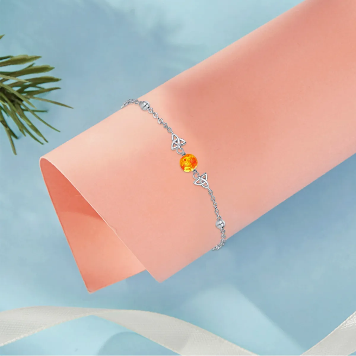 VOUSEZ - Pulsera plata 925 nudo de bruja ambar mujer joya