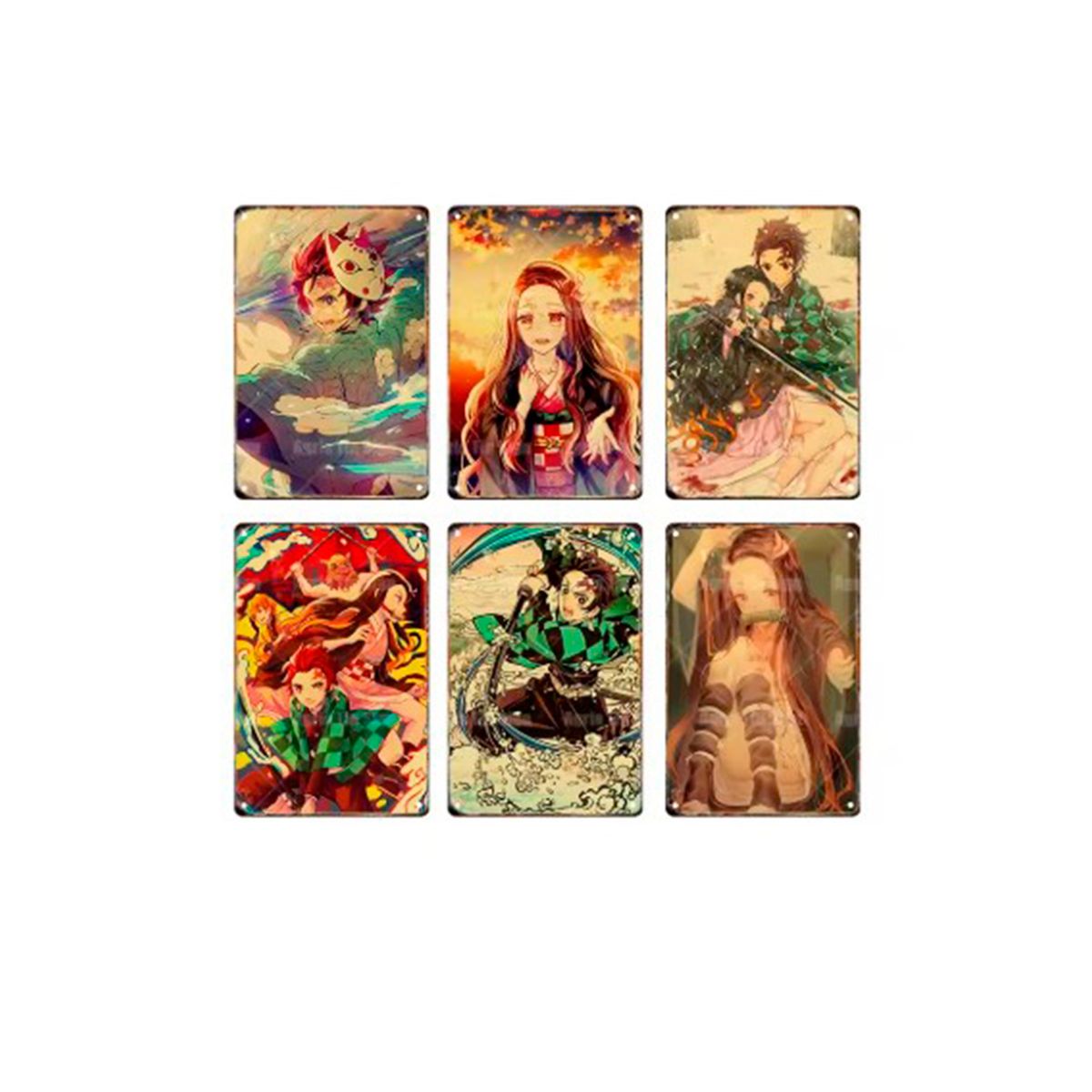 GENERICO - Set 6 Placas Metálicas Demon Slayer 30x20 cm