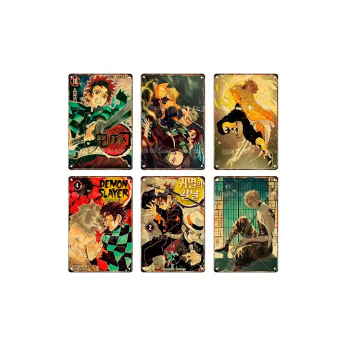 GENERICO - Set 6 Placas Metálicas Demon Slayer 30x20 cm modelo 2