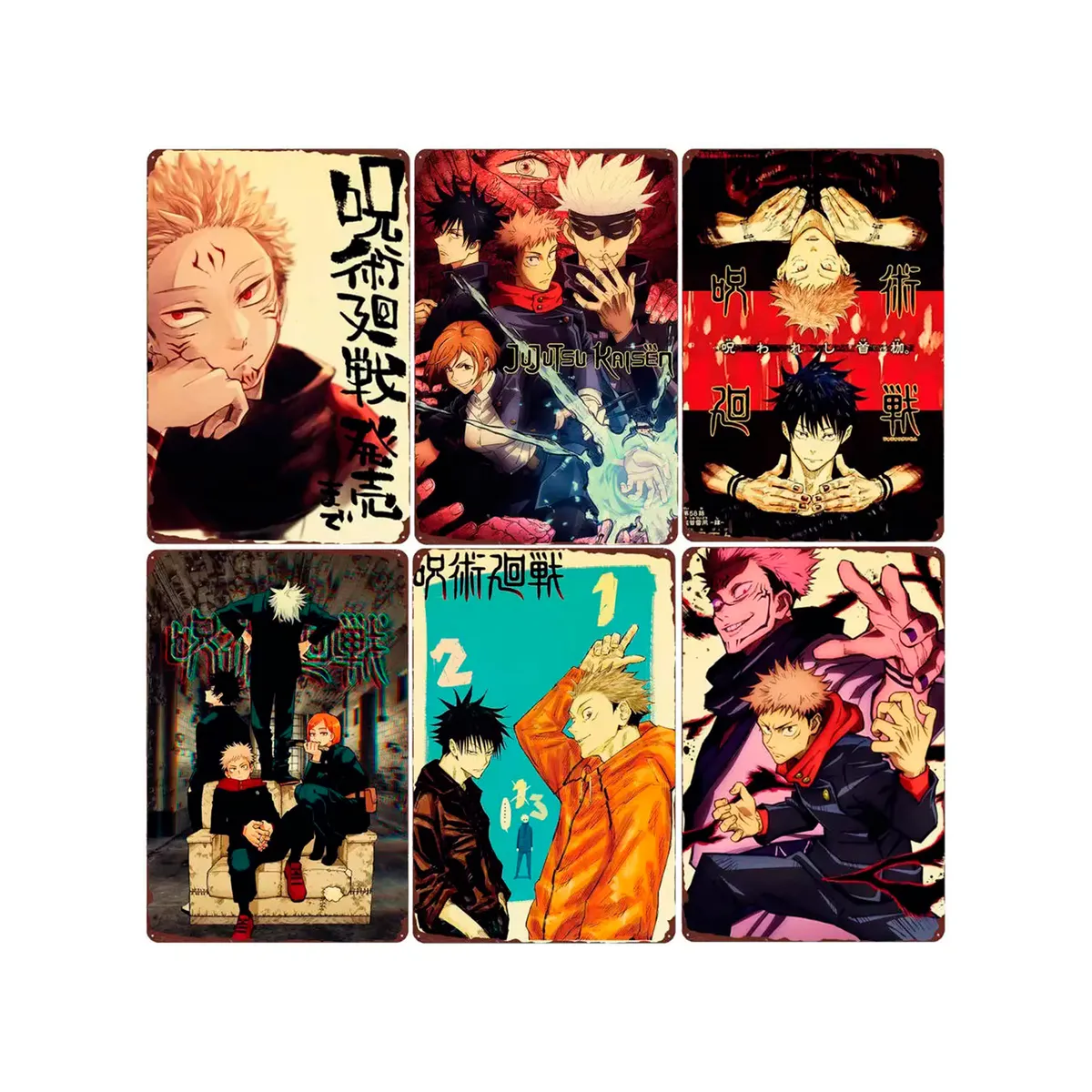 GENERICO - Set 6 Placas Metálicas jujutsu kaisen 30x20 cm