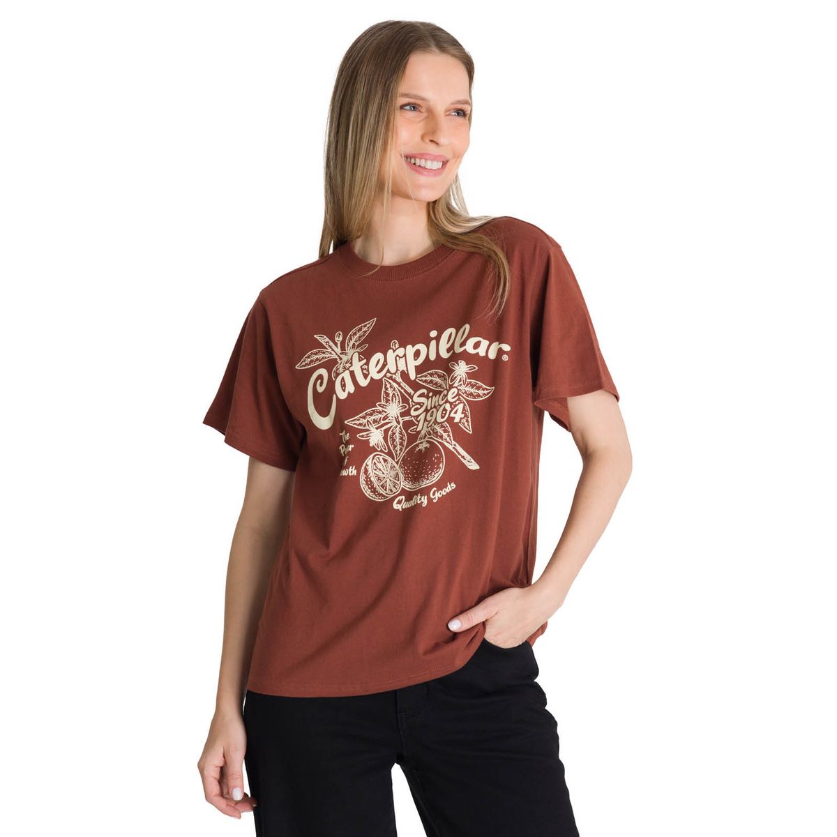 CAT - Polera Manga Corta Mujer Diseño Ladrillo CAT