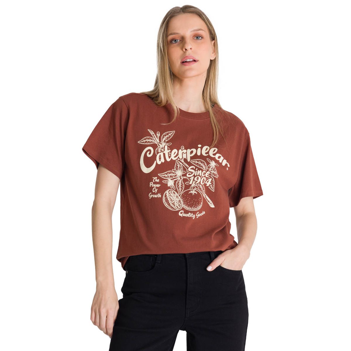 CAT - Polera Manga Corta Mujer Diseño Ladrillo CAT
