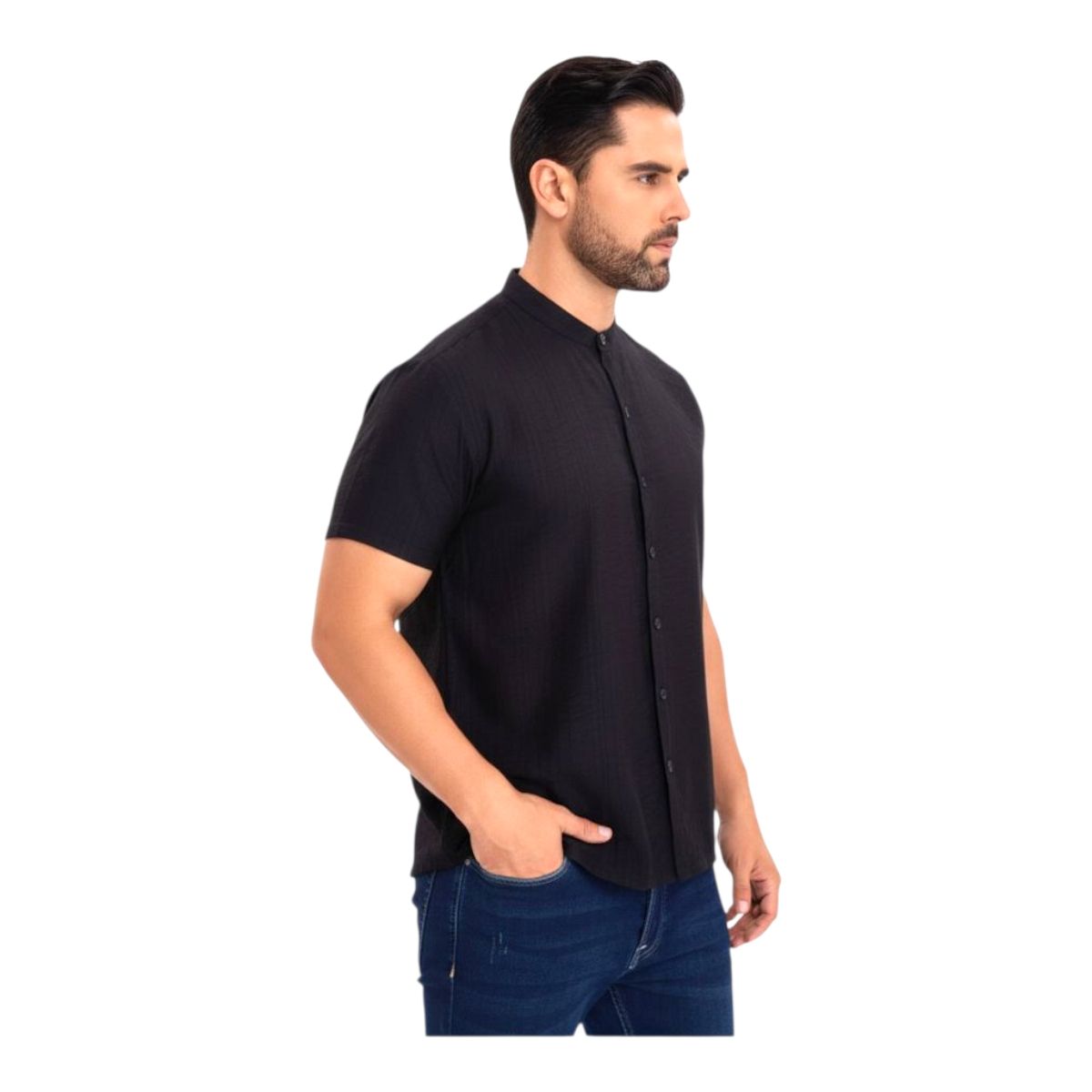 HERIEL - Camisa Hombre Cuello Mao Símil Lino  Elegante y Ligera