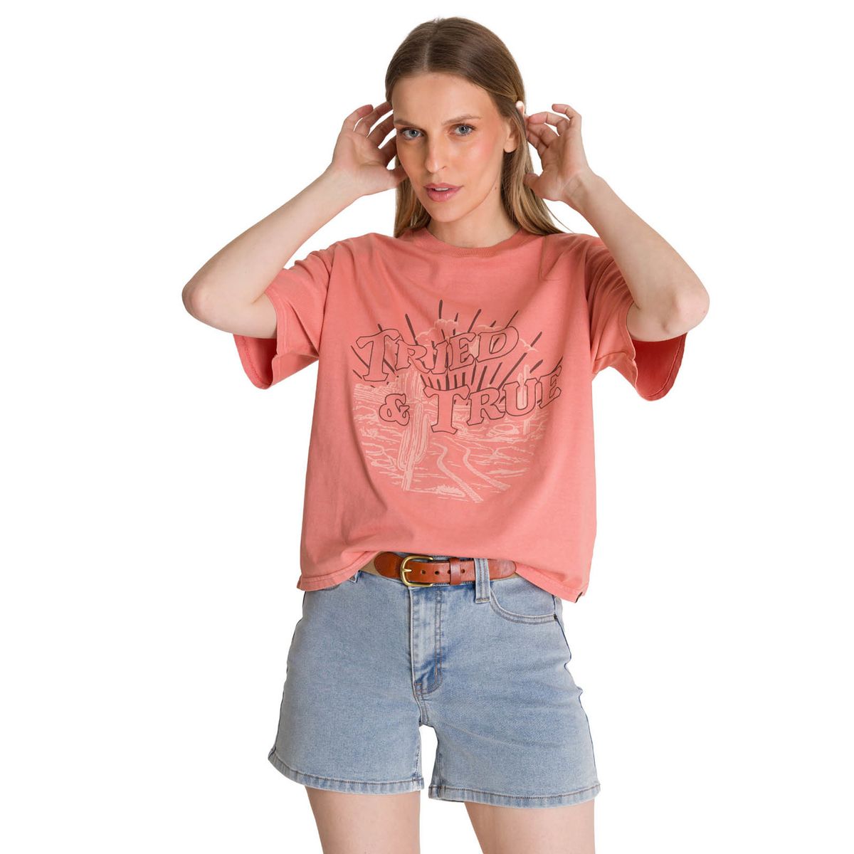 CAT - Polera Manga Corta Boxy Mujer Tried and True Rosa CAT