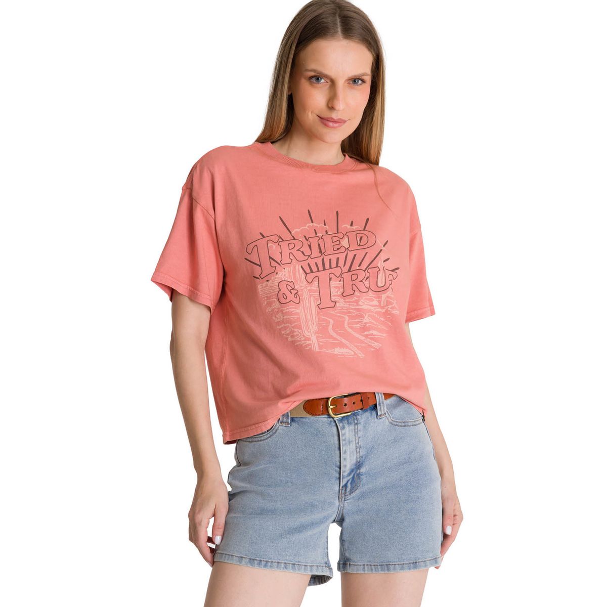 CAT - Polera Manga Corta Boxy Mujer Tried and True Rosa CAT