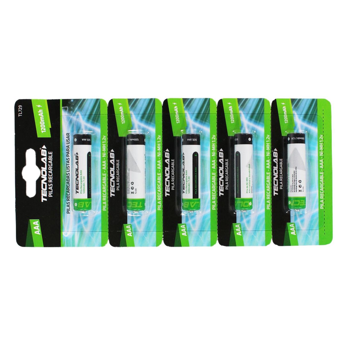 TECNOLAB - Pack 5 Pilas AAA Recargables 1200mAh - SC