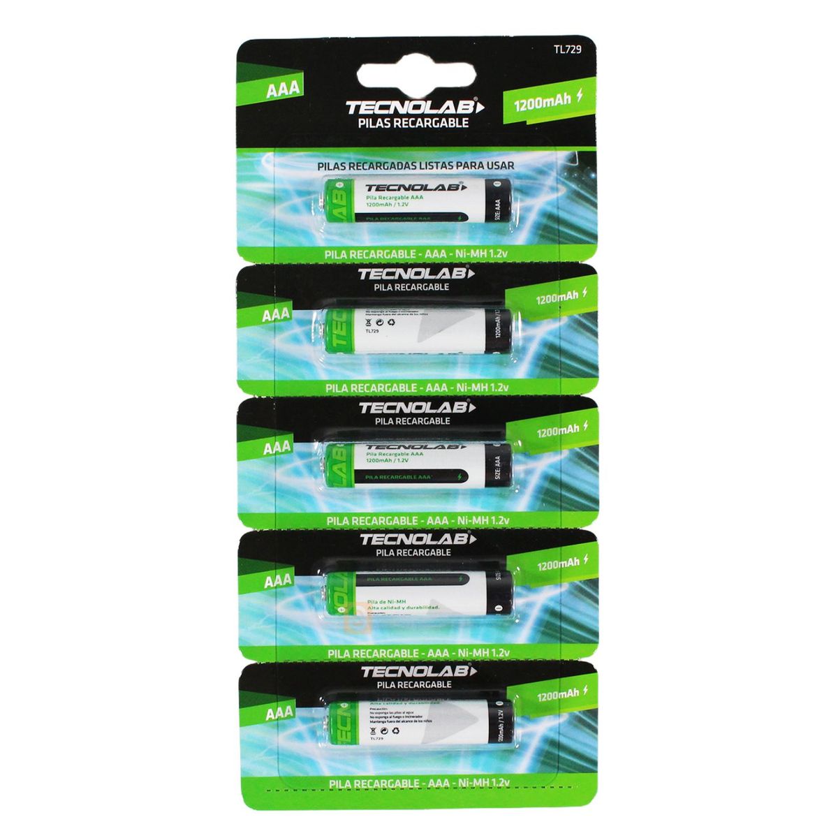 TECNOLAB - Pack 5 Pilas AAA Recargables 1200mAh - SC