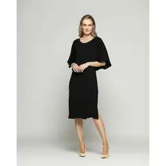 LUDOVICA - Vestido Mujer Zinnia Manga Murciélago Cuello Redondo Negro