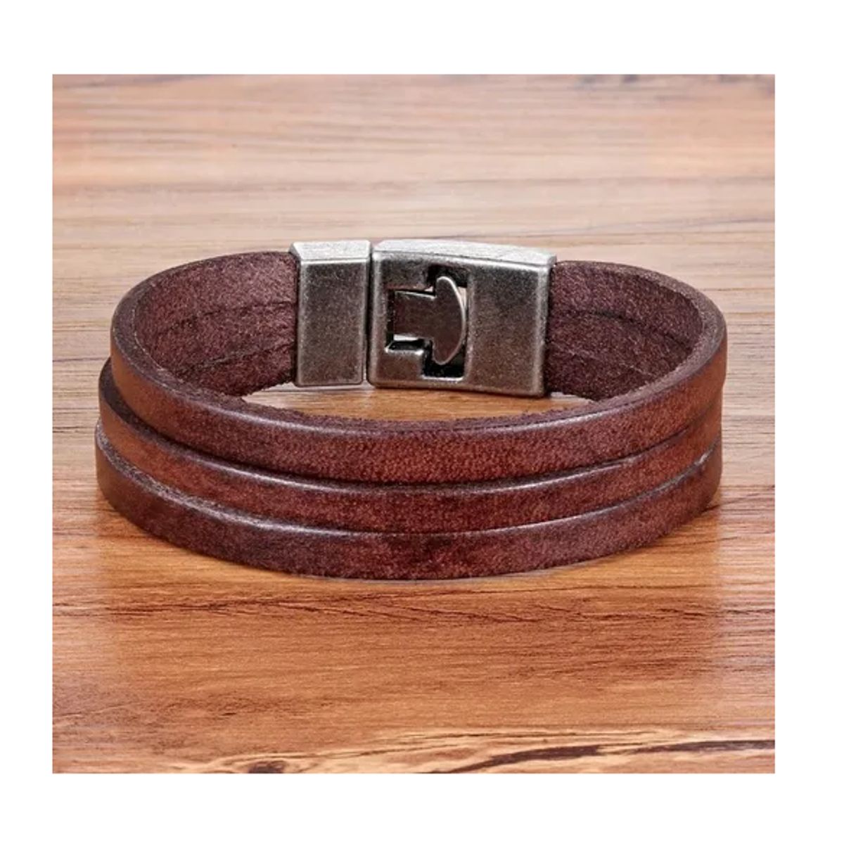 GENERICO - Pulsera Triple Cuero Café Hombre Moda Masculina Royal Madriz