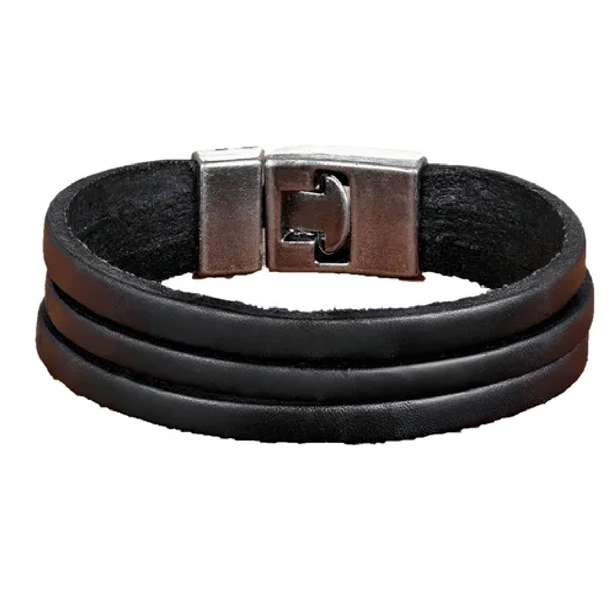 GENERICO - Pulsera Triple Cuero Negro Hombre Moda Masculina Royal Madriz