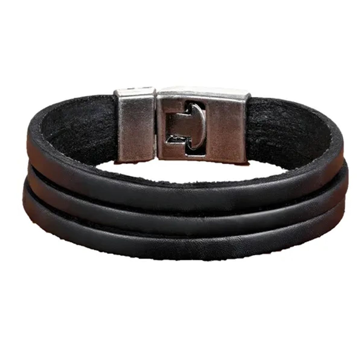 GENERICO - Pulsera Triple Cuero Negro Hombre Moda Masculina Royal Madriz