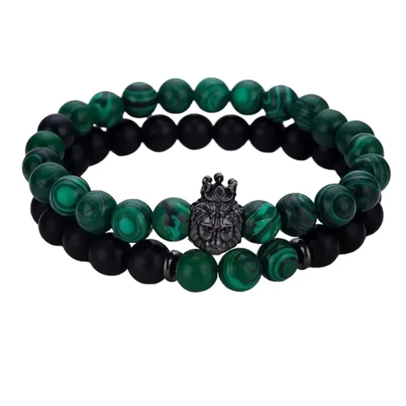 GENERICO - Conjunto Pulseras Piedra Malaquita Y Onix Hombre Mujer Royal Madriz